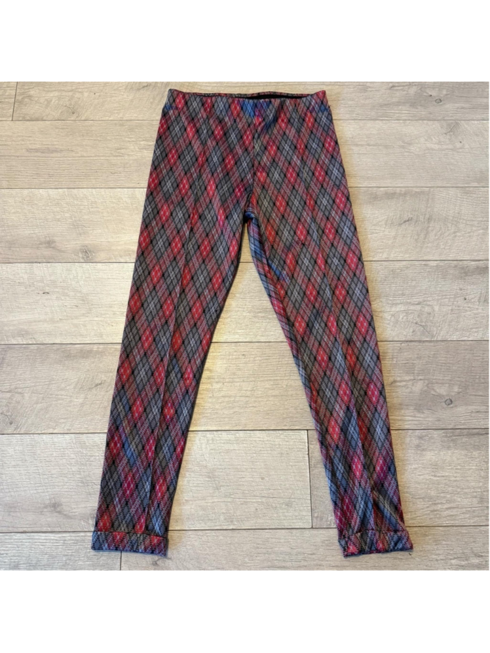 Women's Ashley Blue Leggings Size M Red Gray Plaid